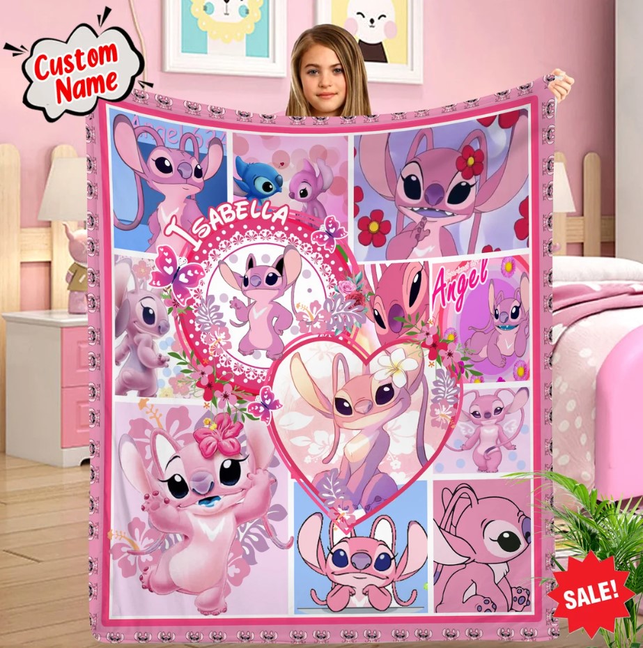 Personalized Stitch Angel Quilt Blanket Stitch Ohana Means Family Quilt Lilo And Stitch Blanket Kid Blanket Custom Kids Blanket